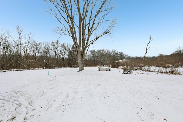 view of yard layered in snow