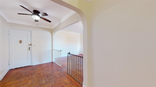 corridor featuring dark parquet floors