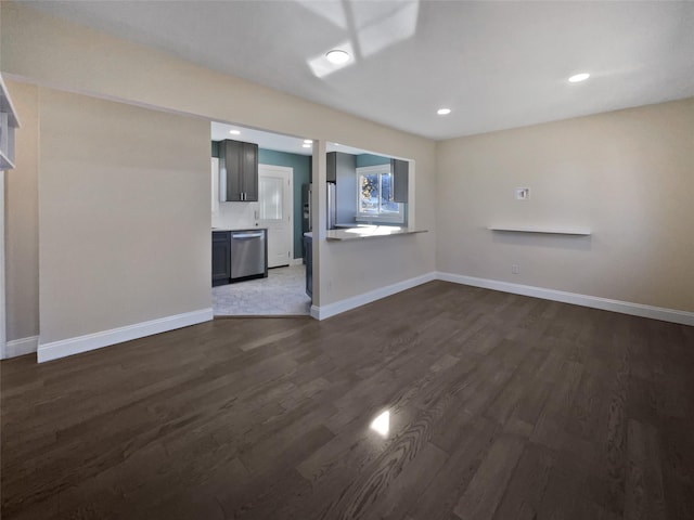 unfurnished living room featuring dark hardwood / wood-style floors