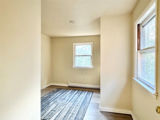 spare room featuring hardwood / wood-style floors and baseboard heating