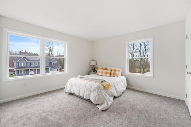 carpeted bedroom with multiple windows