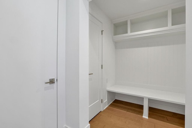 mudroom with wood finished floors