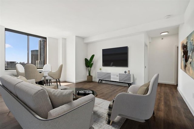 living room with dark wood-type flooring