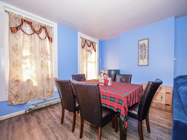 dining space with hardwood / wood-style flooring