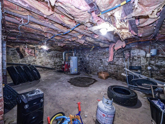 basement featuring water heater