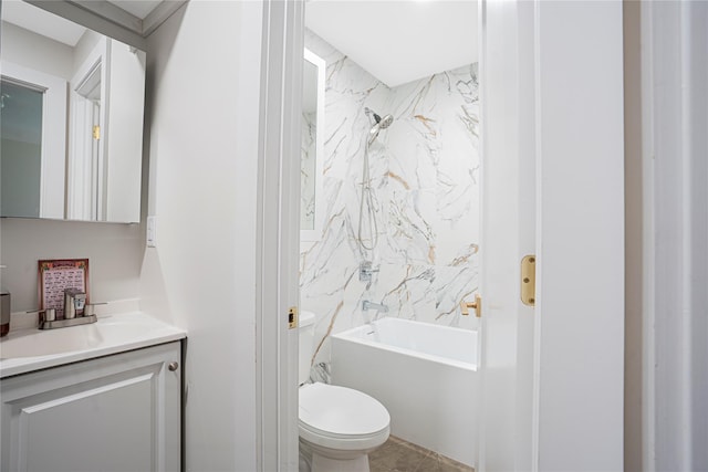 full bathroom with vanity,  shower combination, and toilet