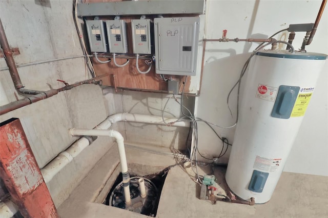 utility room featuring electric water heater and electric panel