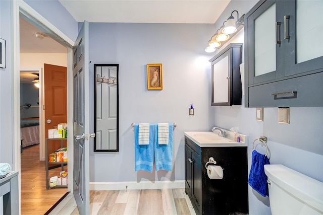 bathroom with vanity, hardwood / wood-style flooring, and toilet