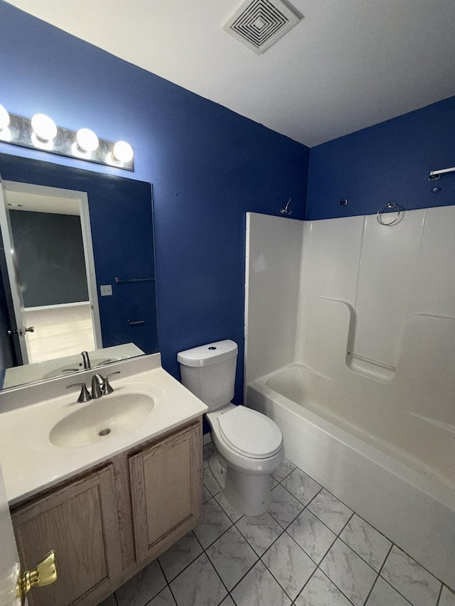 full bathroom with vanity, toilet, and shower / bath combination