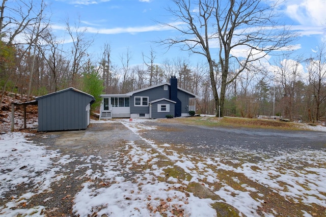 view of snow covered property