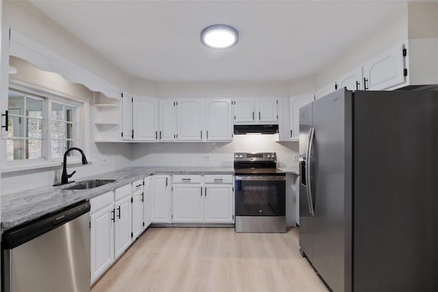 kitchen with white cabinetry, sink, and stainless steel appliances