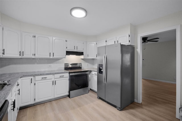 kitchen with white cabinets, appliances with stainless steel finishes, and tasteful backsplash