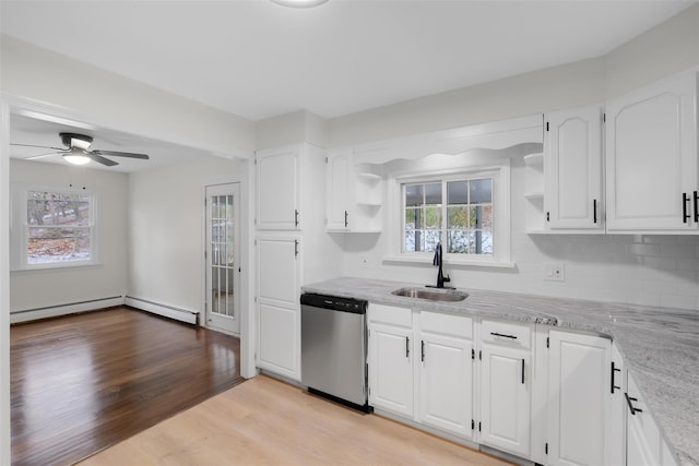 kitchen featuring dishwasher, white cabinets, a healthy amount of sunlight, and sink