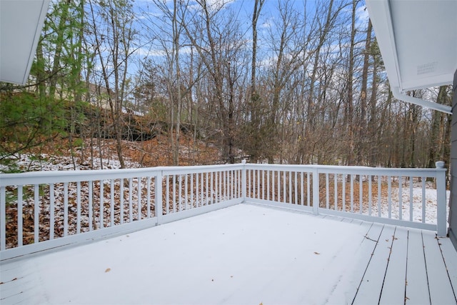 view of snow covered deck