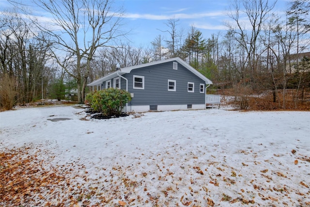 view of snow covered exterior