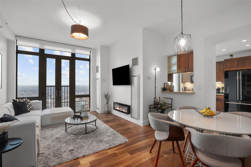 living room featuring dark hardwood / wood-style floors