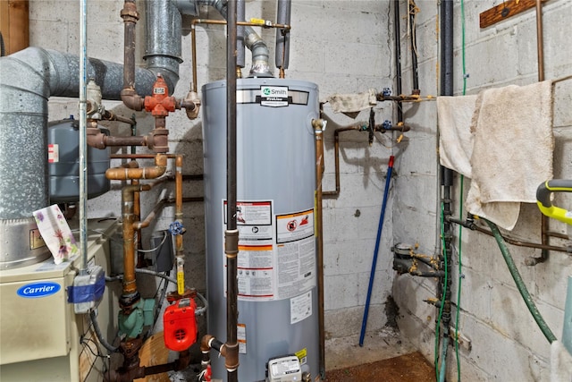 utility room with water heater