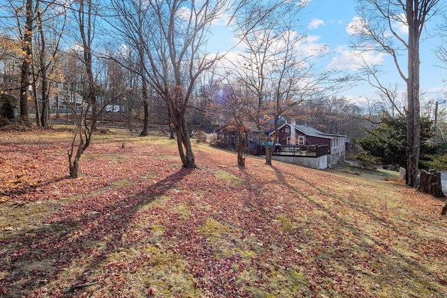 view of yard with a wooden deck