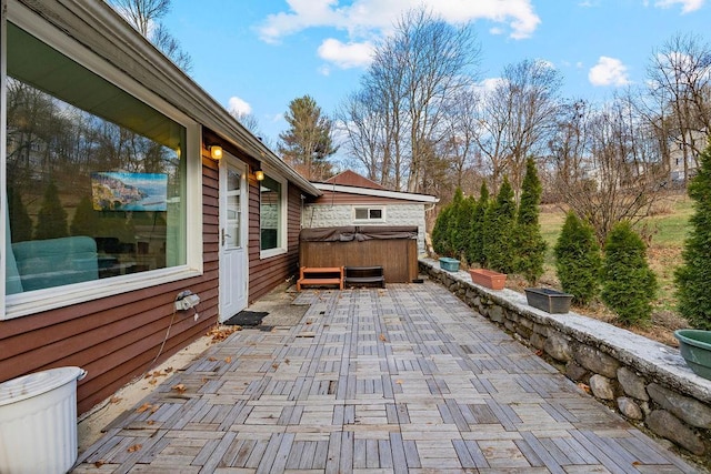 view of patio featuring a hot tub