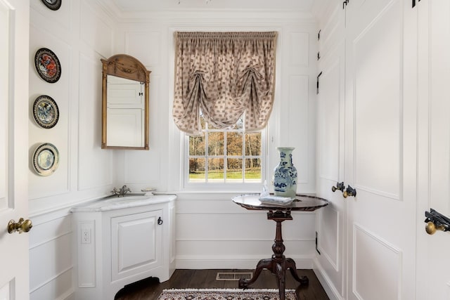 177 Old Briarcliff Rd, Briarcliff Manor, NY 10510 - interior space featuring dark wood-style flooring, visible vents, a sink, and a decorative wall