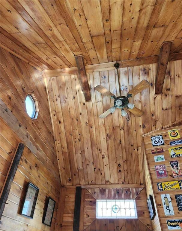 details featuring wooden walls and wooden ceiling