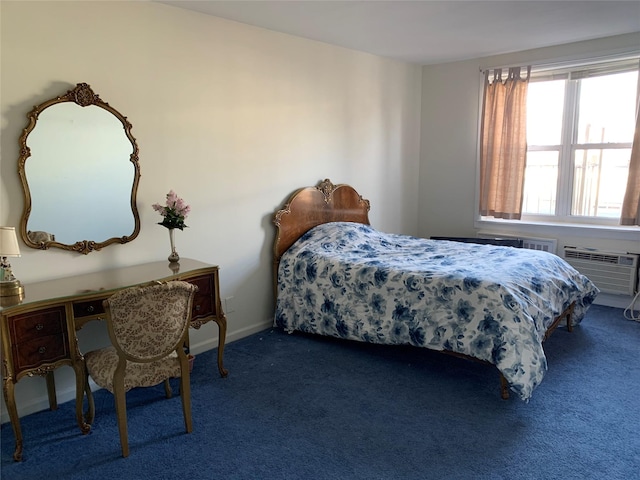 carpeted bedroom featuring a wall mounted AC