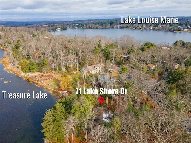 aerial view featuring a water view