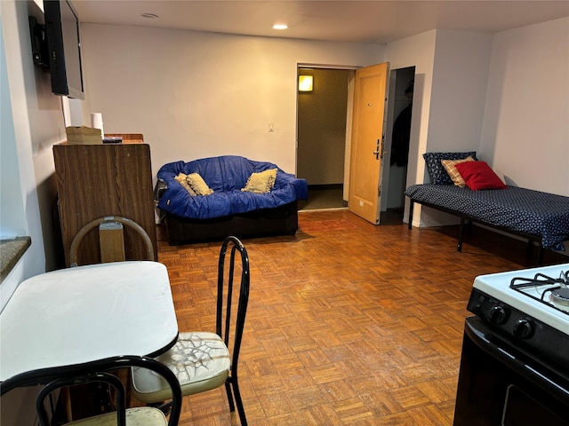 living room with light parquet floors