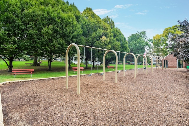 view of jungle gym with a yard