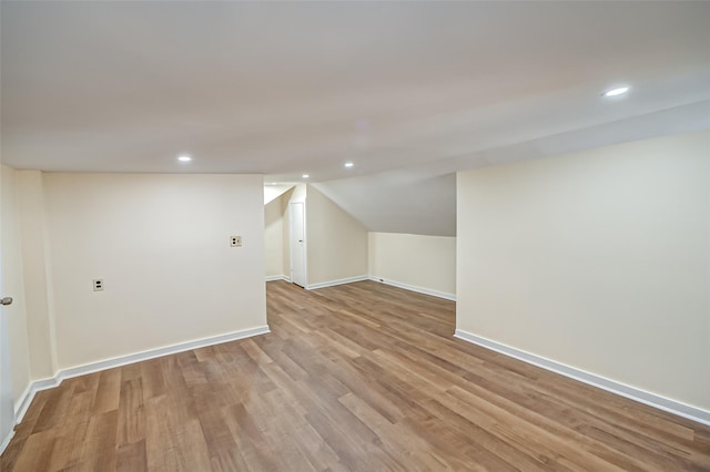 basement with light wood-type flooring