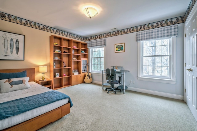 bedroom with carpet and multiple windows