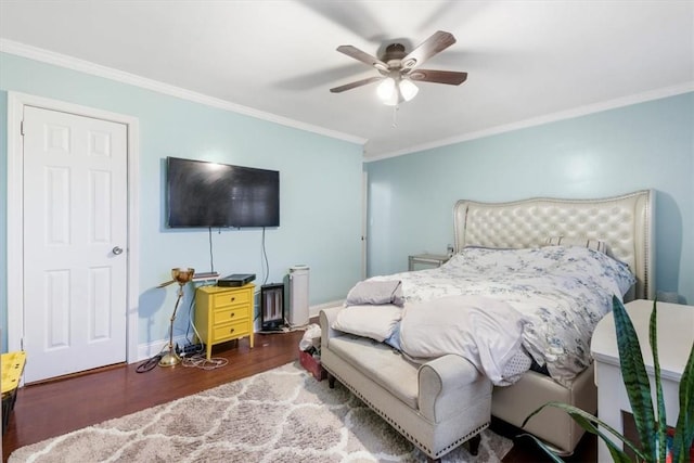 2 Soundview Ave Unit 2D, White Plains, NY 10606 - bedroom featuring crown molding, wood finished floors, and ceiling fan