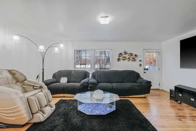 living room with light hardwood / wood-style floors and a wealth of natural light