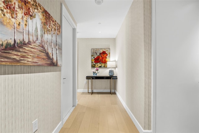 hallway with hardwood / wood-style flooring