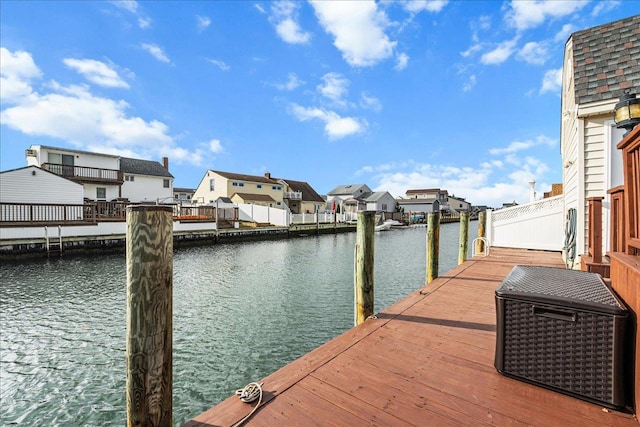 dock area with a water view