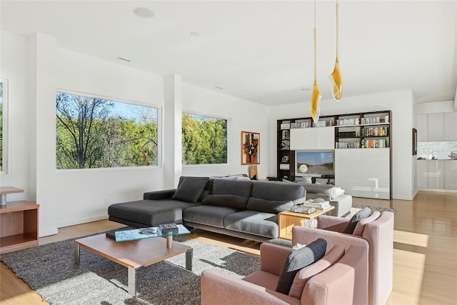 living room with light wood-type flooring