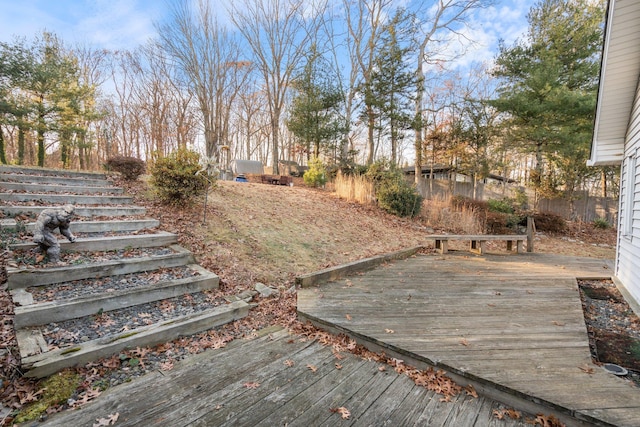 view of yard featuring a wooden deck