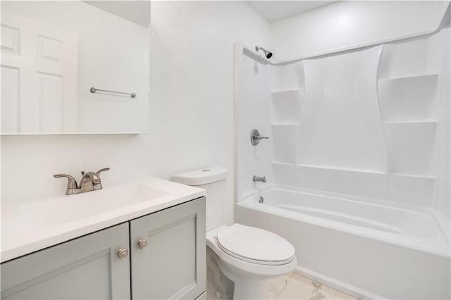 full bathroom with vanity, shower / bath combination, and toilet