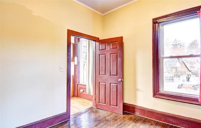 interior space featuring light wood-type flooring and crown molding