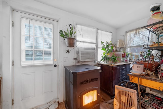 home office with cooling unit and wood-type flooring