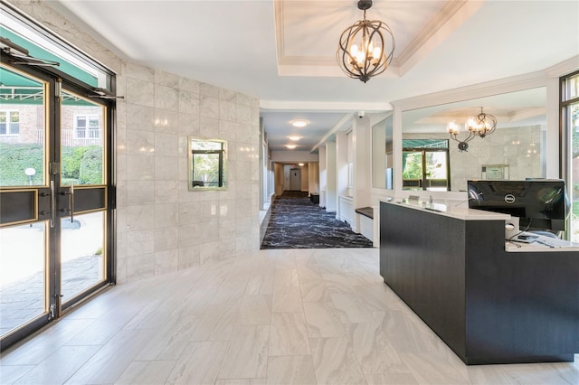 interior space with a notable chandelier