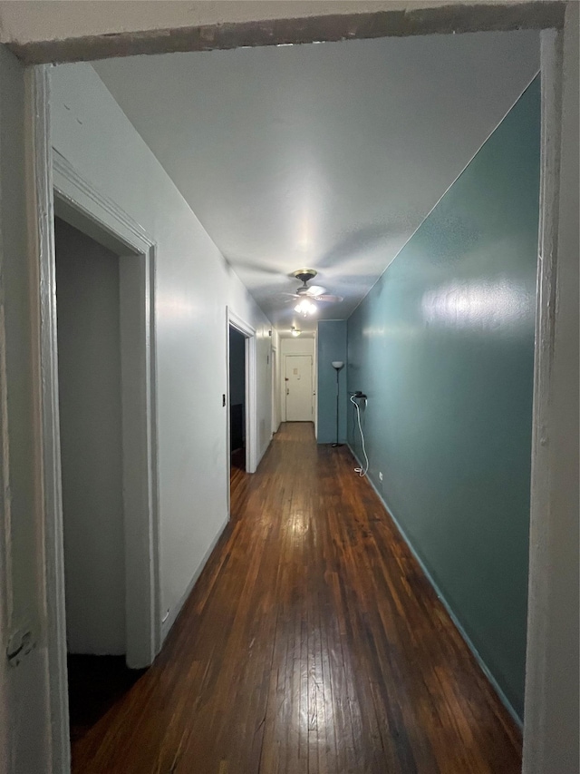 hallway with dark hardwood / wood-style flooring