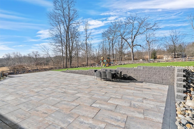 view of patio / terrace featuring a playground