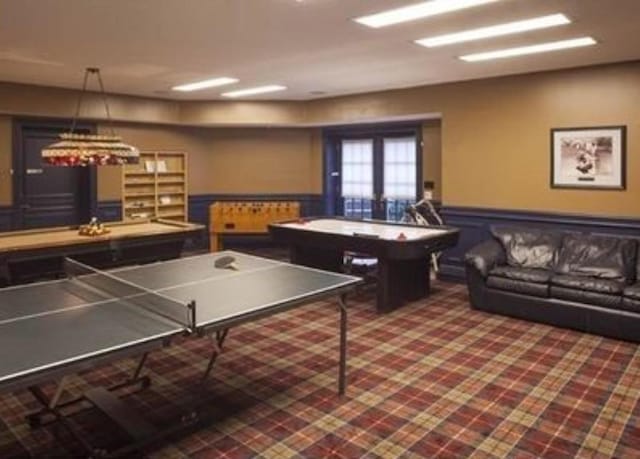 recreation room with pool table and french doors