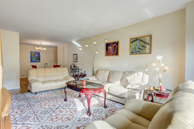 living room with a chandelier