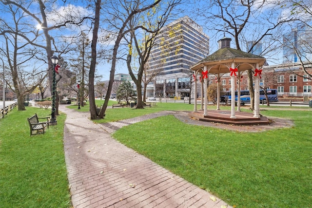 view of home's community with a gazebo and a lawn