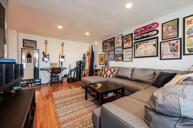 living room with hardwood / wood-style flooring