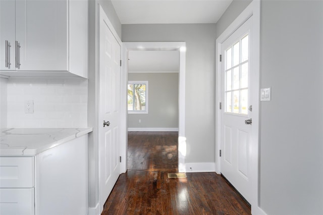 interior space with plenty of natural light and dark hardwood / wood-style flooring