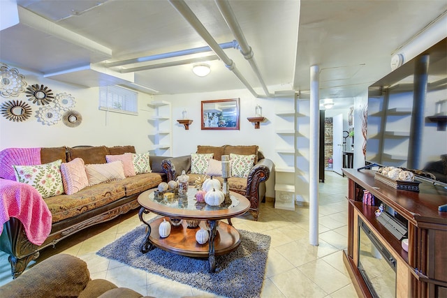 living room with light tile patterned floors