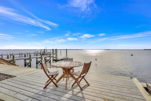 dock area with a water view